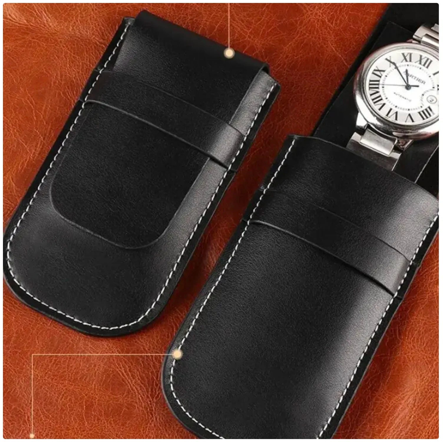 PU Leather Watch Pouch - Stylish and Protective Storage for Your Timepiece
