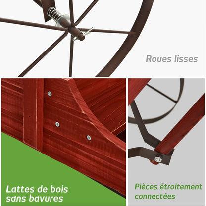 Brouette Décorative En Bois Avec 2 Compartiments À Planter Roues Métalliques Poignée Charge 15Kg Pour Cour Bleu/Café/Gris/Rouge/Vert