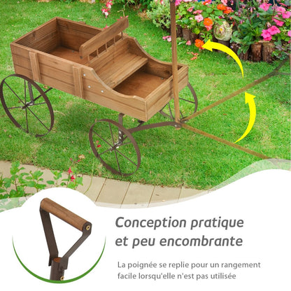 Brouette Décorative En Bois Avec 2 Compartiments À Planter Roues Métalliques Poignée Charge 15Kg Pour Cour Bleu/Café/Gris/Rouge/Vert