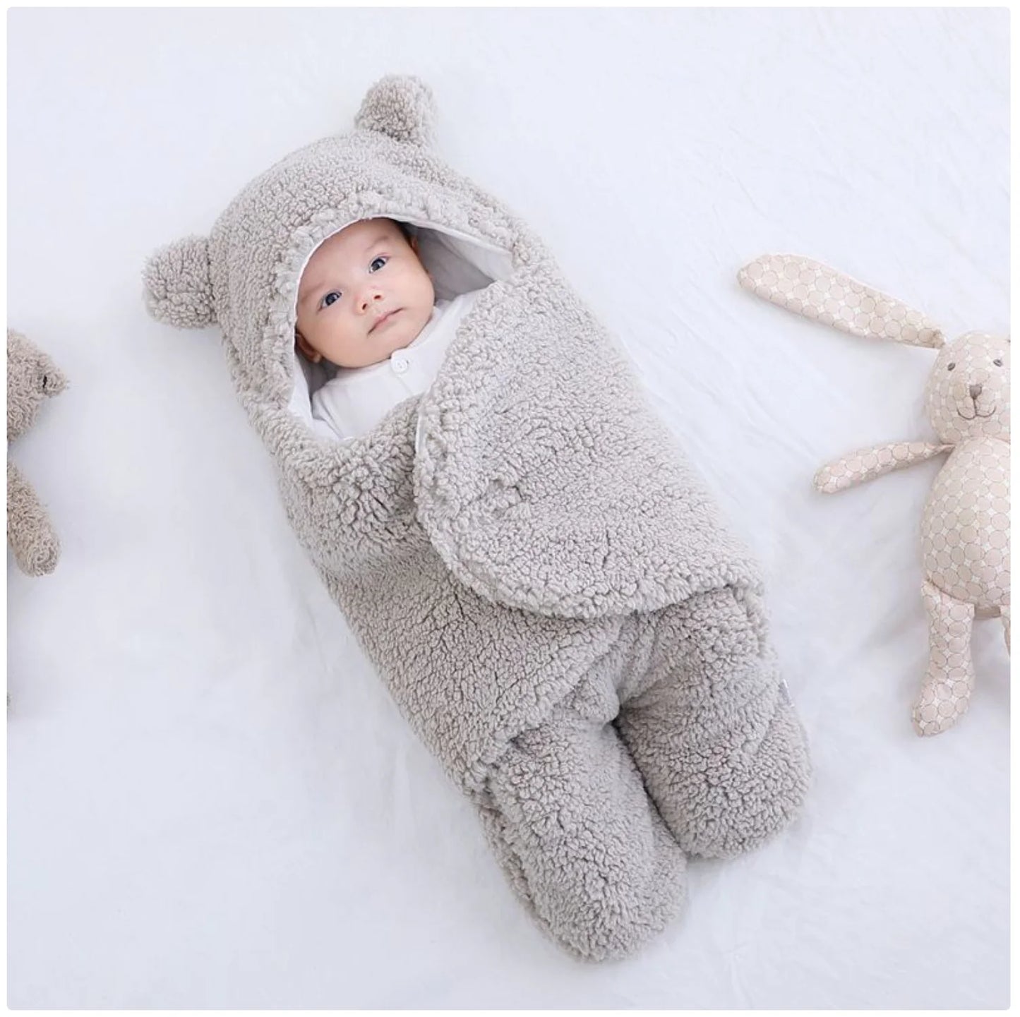 Cute Bear Ear Baby Plush Sleeping Bag - Warm and Cozy Infant Sleep Sack